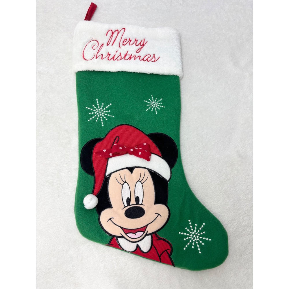 Disney Minnie Mouse Green Christmas Stocking Merry Christmas Embroidered 15.5"